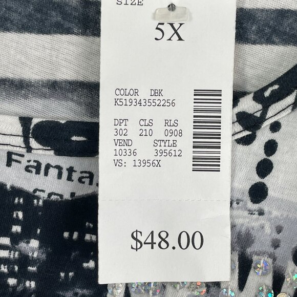 NEW Liz & Me Womens Plus 5X Shirt Long Sleeve Sequins Graphic Print Top - Picture 4 of 11